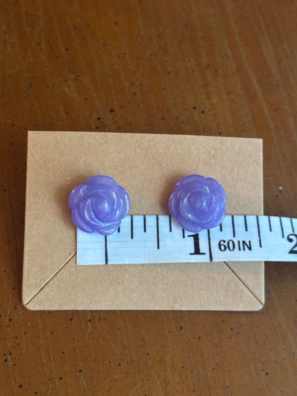 Rose Jade Stud Earrings. With sterling silver backs. - Picture 8 of 9